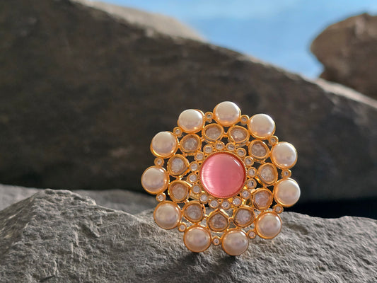 Skylar Kundan Pearl Cocktail Ring