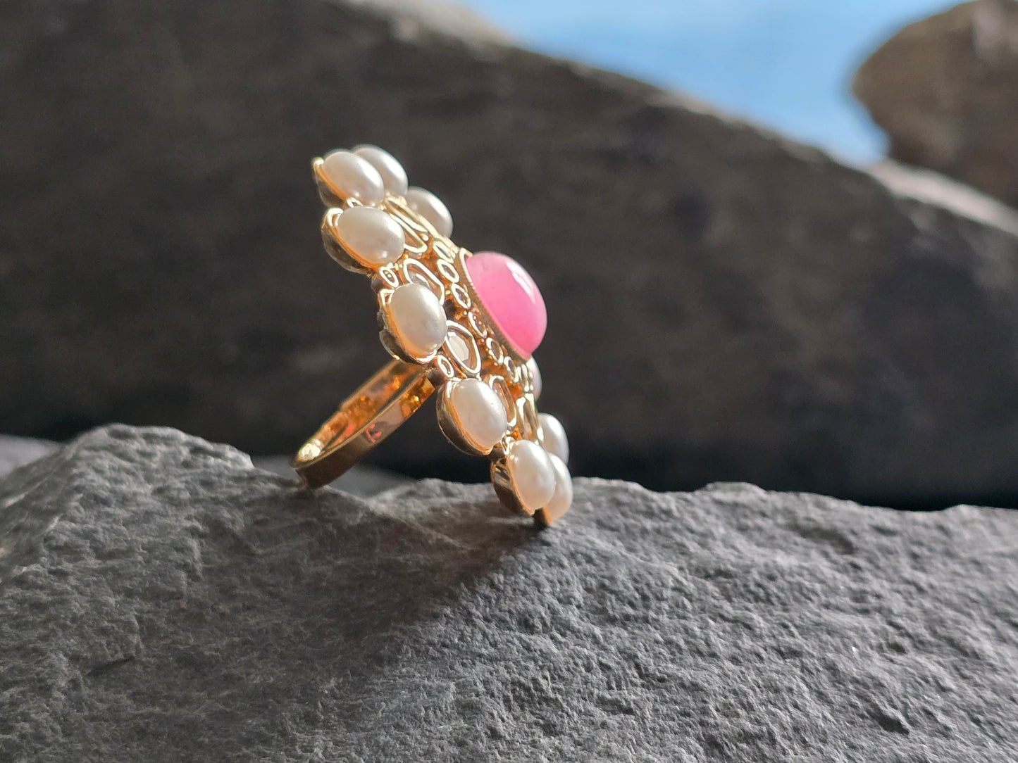 Skylar Kundan Pearl Cocktail Ring