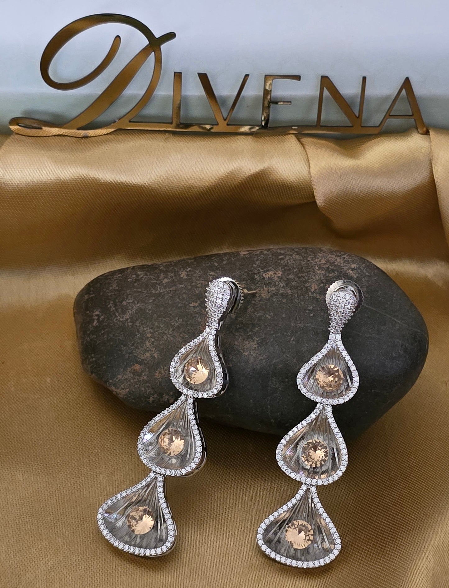 Sophia Three Tier Crystal Drop Earrings