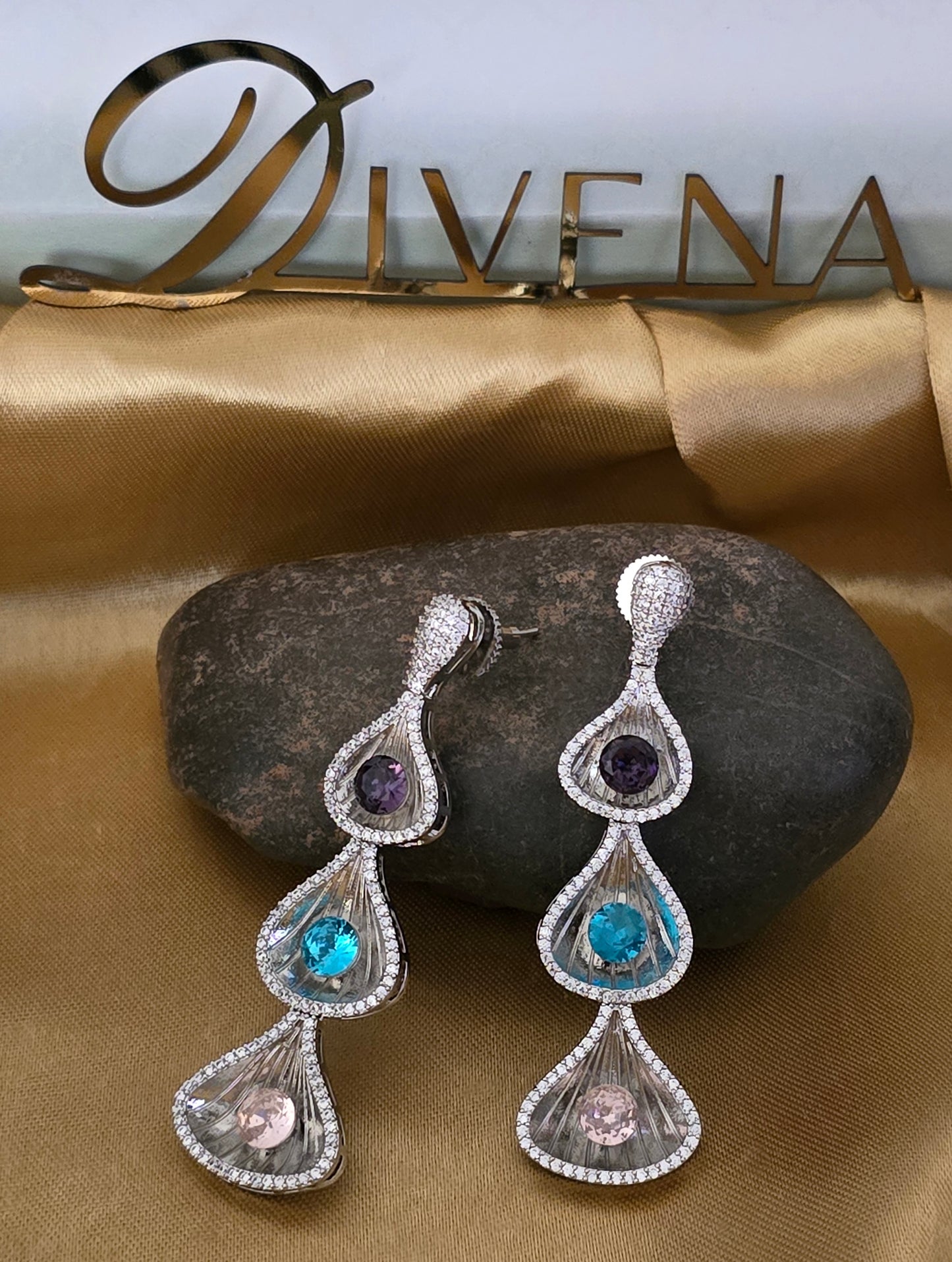 Sophia Three Tier Crystal Drop Earrings