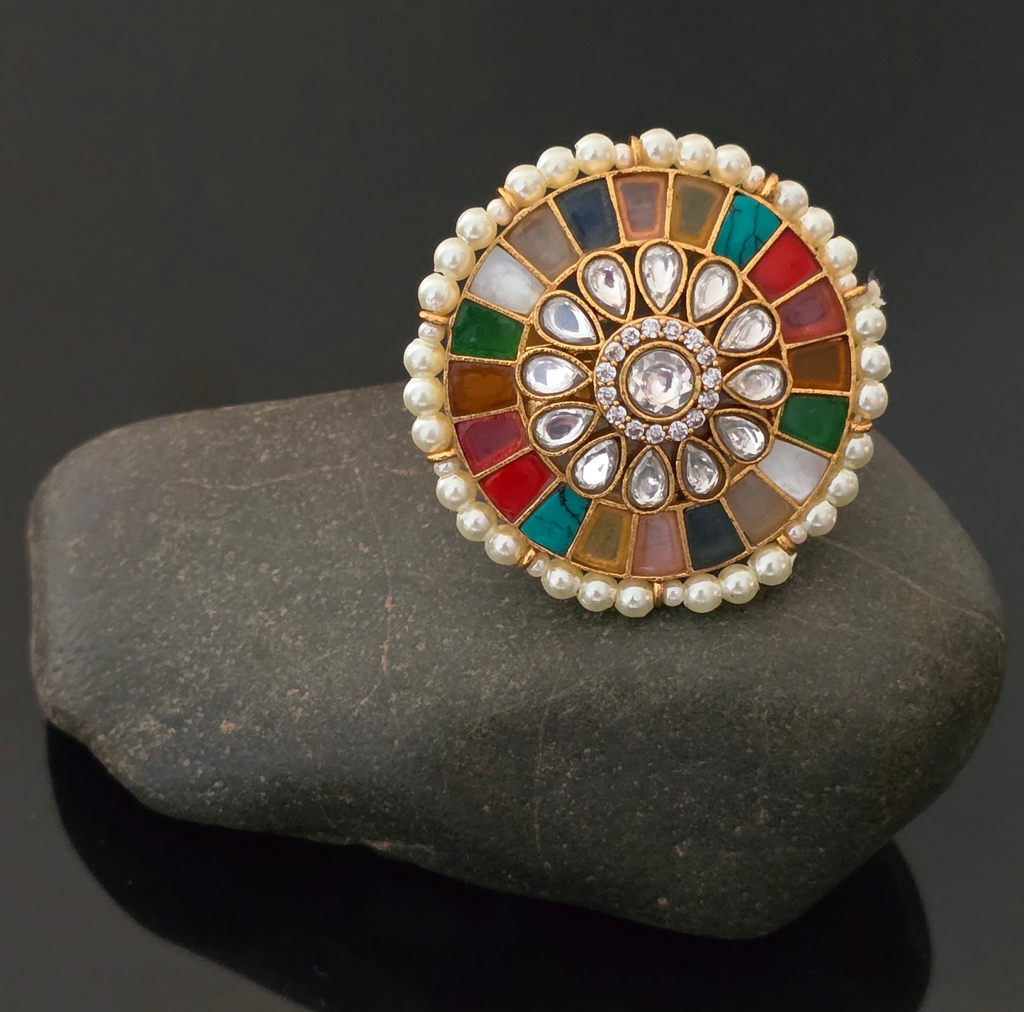 Navratan Adjustable Cocktail Ring