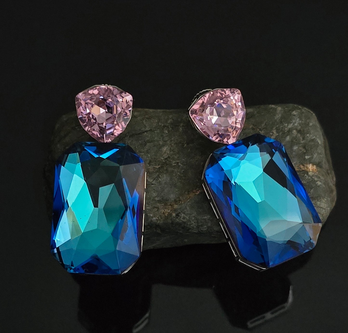 Darcy Dual Tone Large Octagon Crystal Dangle Earrings
