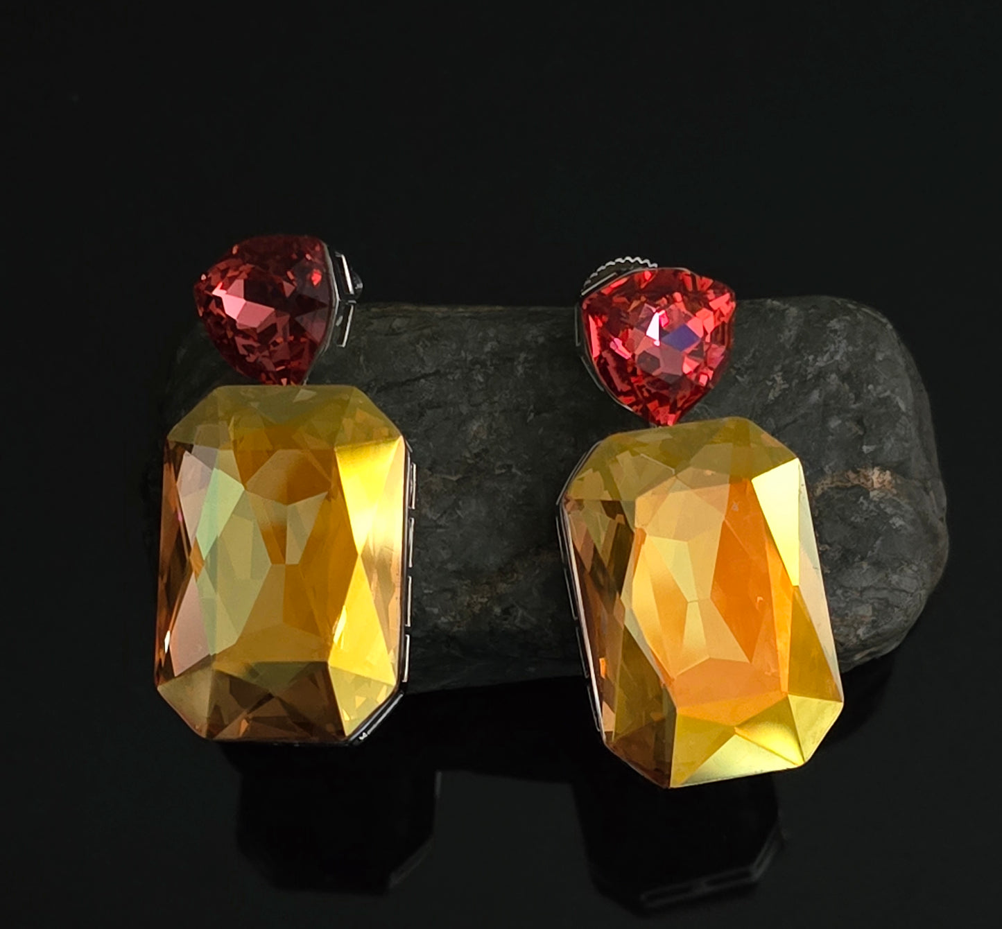Darcy Dual Tone Large Octagon Crystal Dangle Earrings