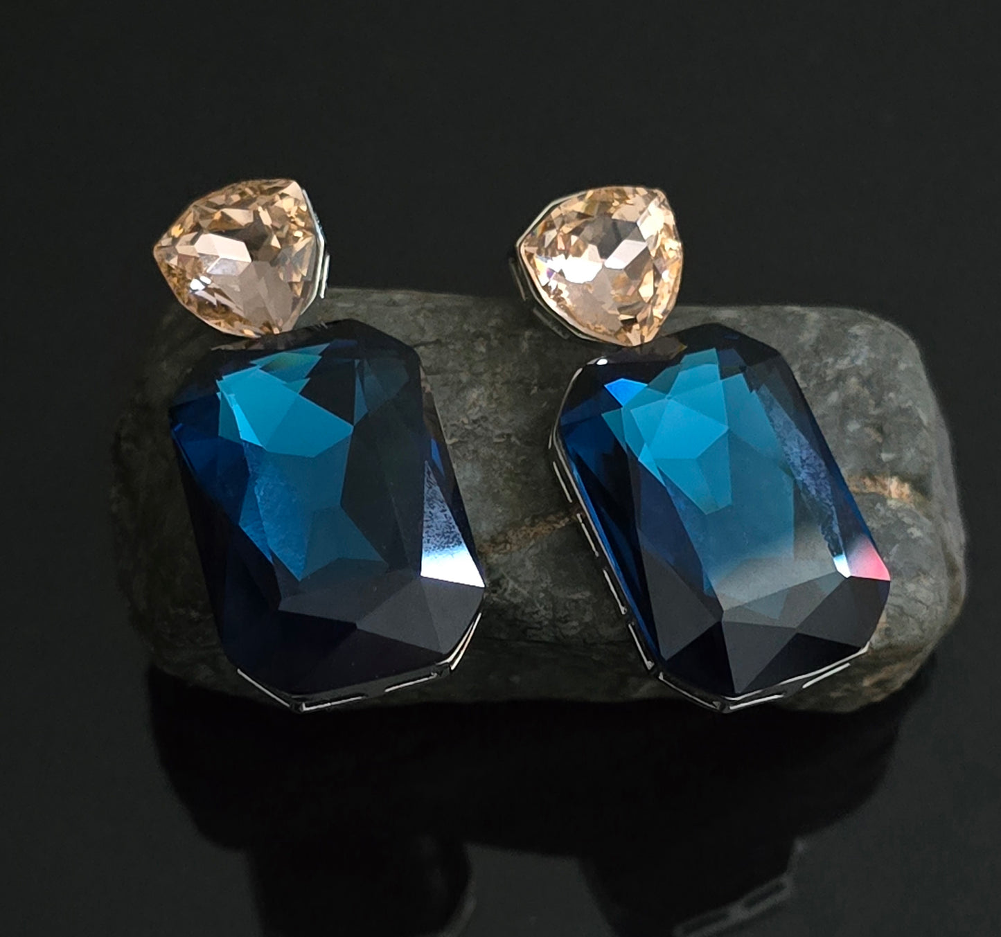 Darcy Dual Tone Large Octagon Crystal Dangle Earrings