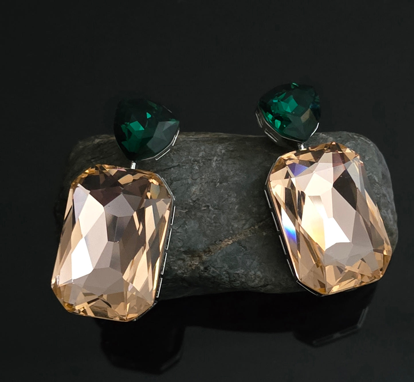 Darcy Dual Tone Large Octagon Crystal Dangle Earrings