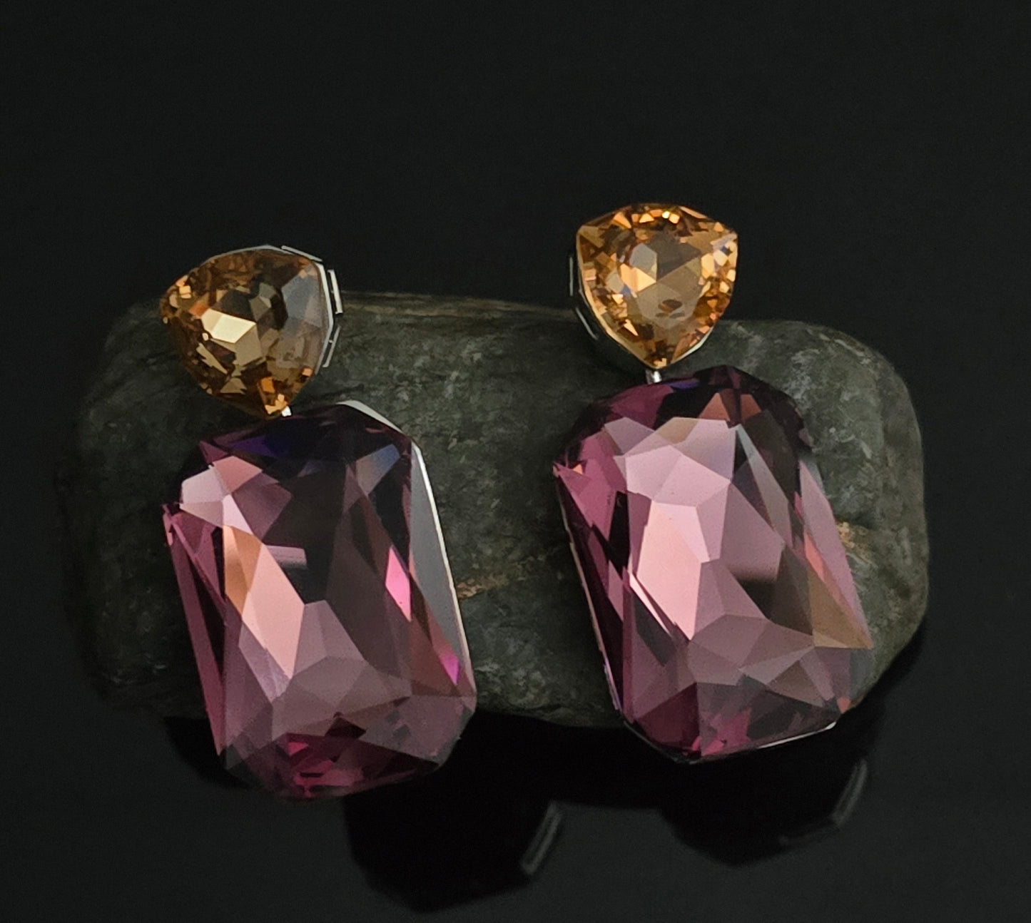Darcy Dual Tone Large Octagon Crystal Dangle Earrings