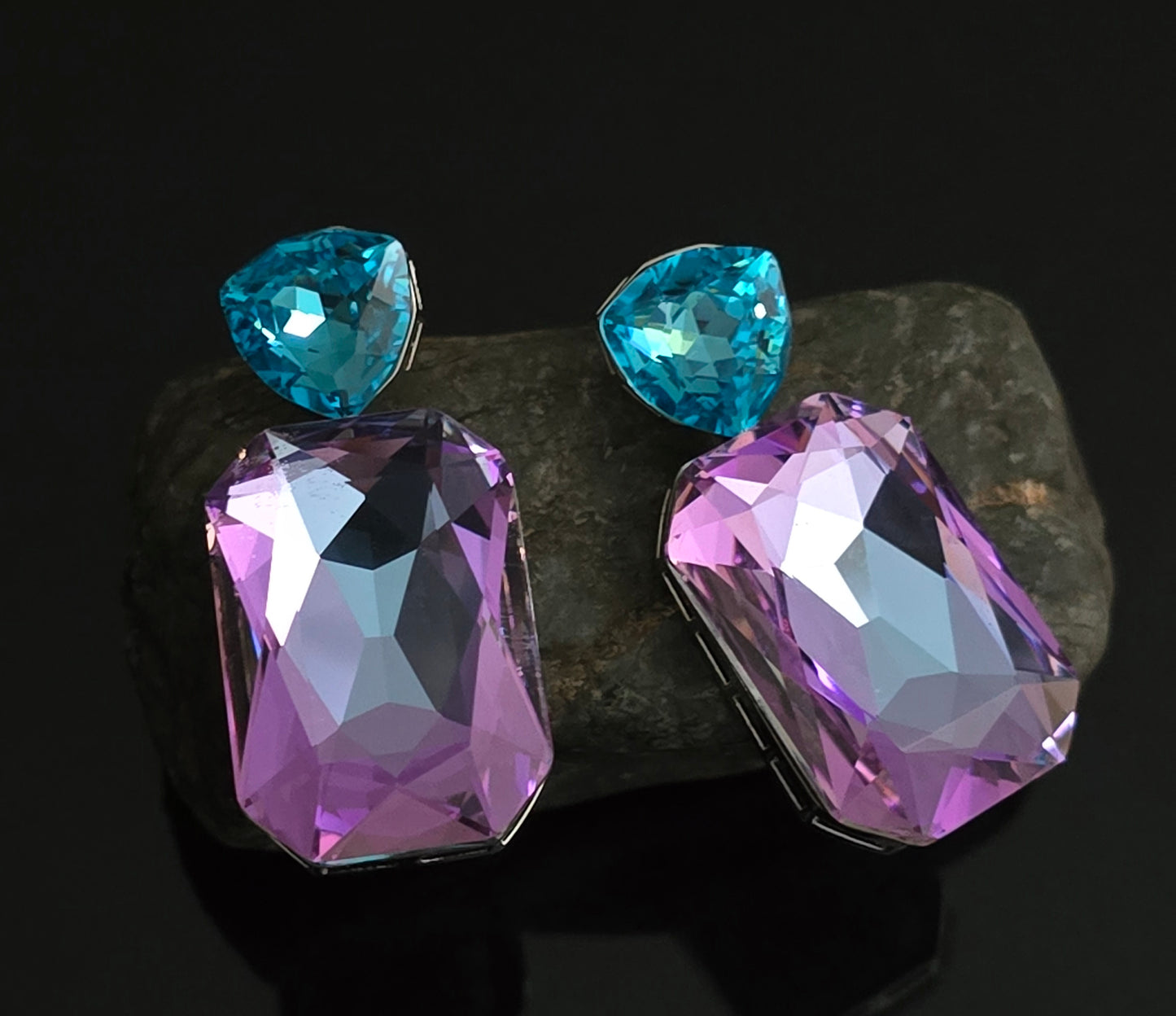 Darcy Dual Tone Large Octagon Crystal Dangle Earrings