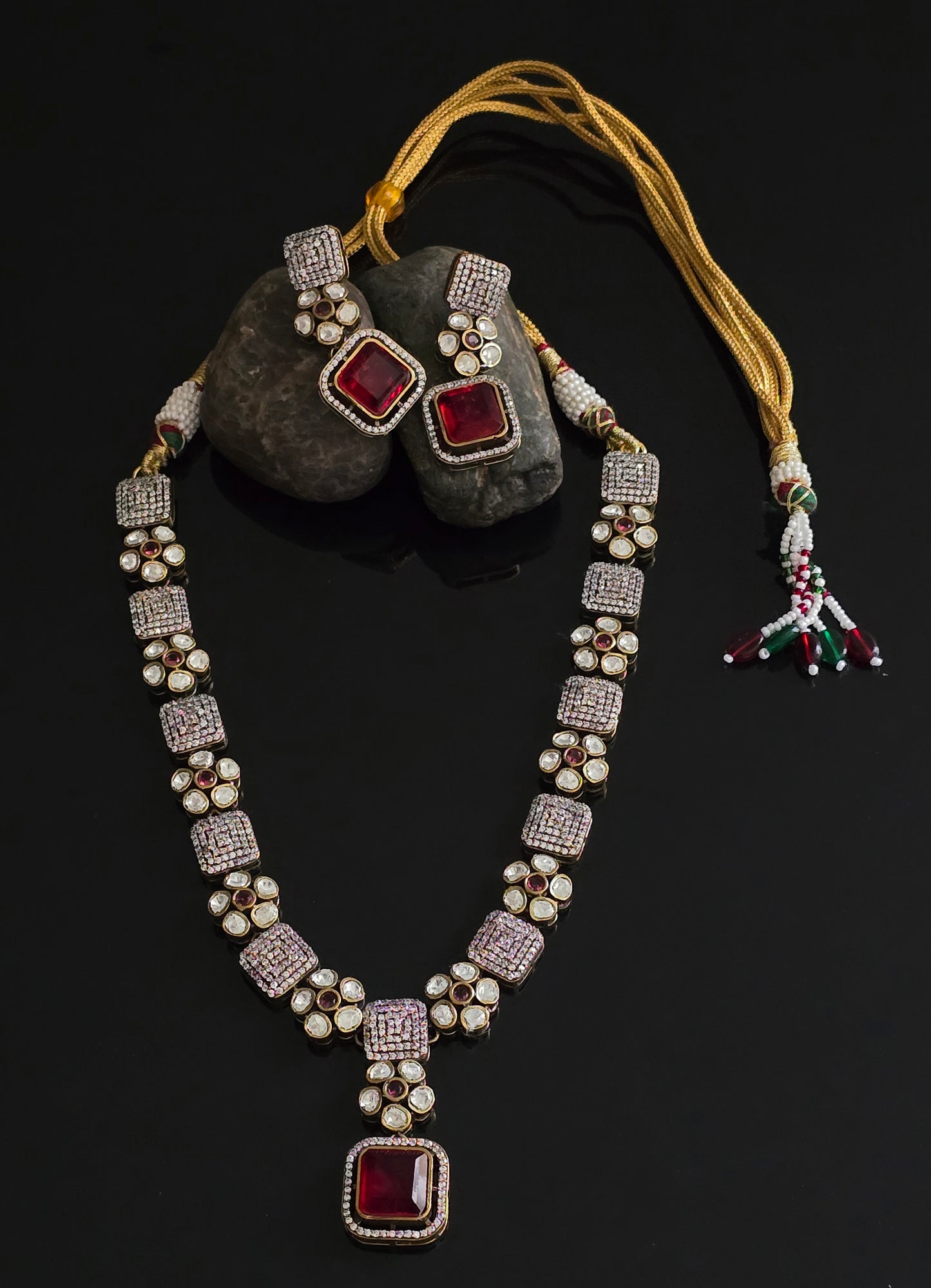 Simran Polki CZ Necklace Set with Doublet Stone