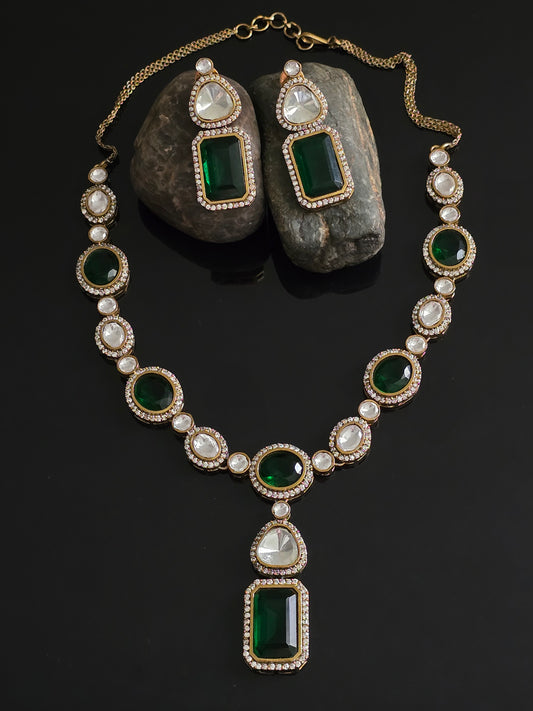 Holly Moissanite Polki Crystal Necklace set