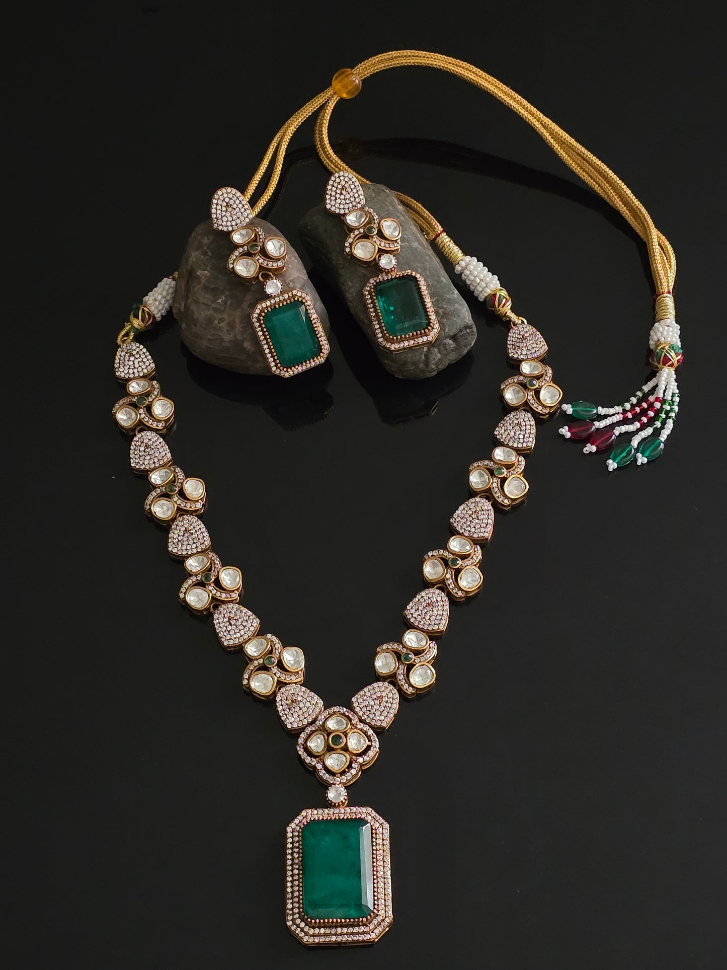 Sierra Polki CZ Necklace Set with Doublet Stone