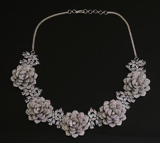 Floral CZ Diamond Necklace Set