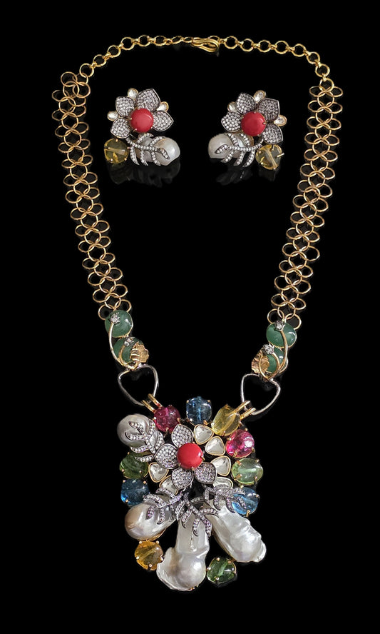 Emma Handcrafted Floral Multicolour Fusion Necklace Set