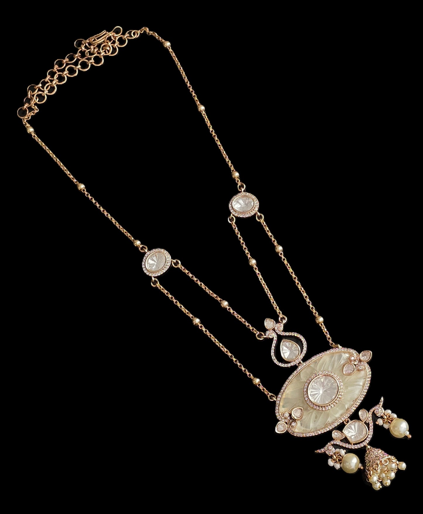 Adeline Premium Polki & Carved Stone Pendant Necklace Set