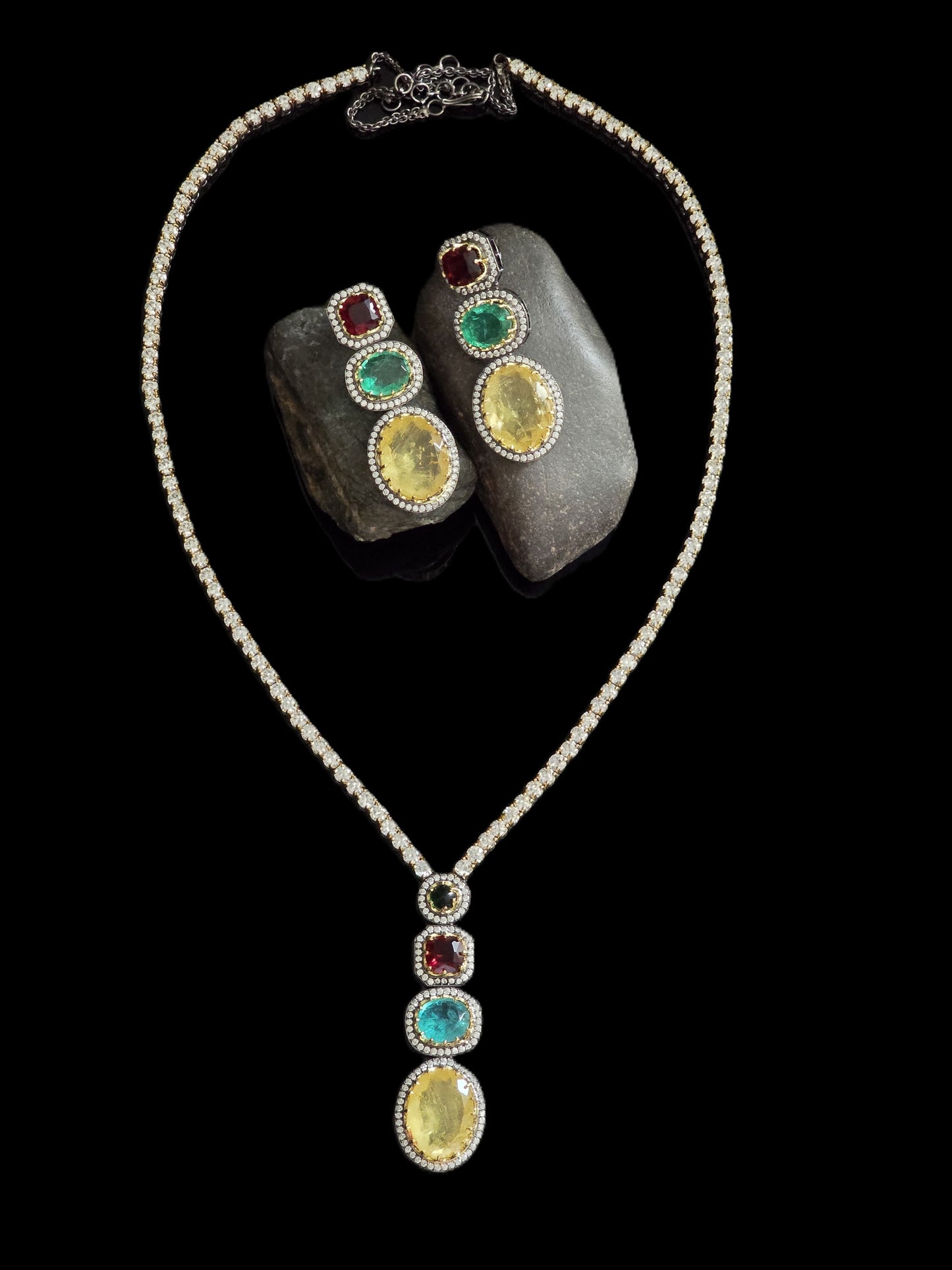 Shayel Multicoloured Long Doublet Necklace Set