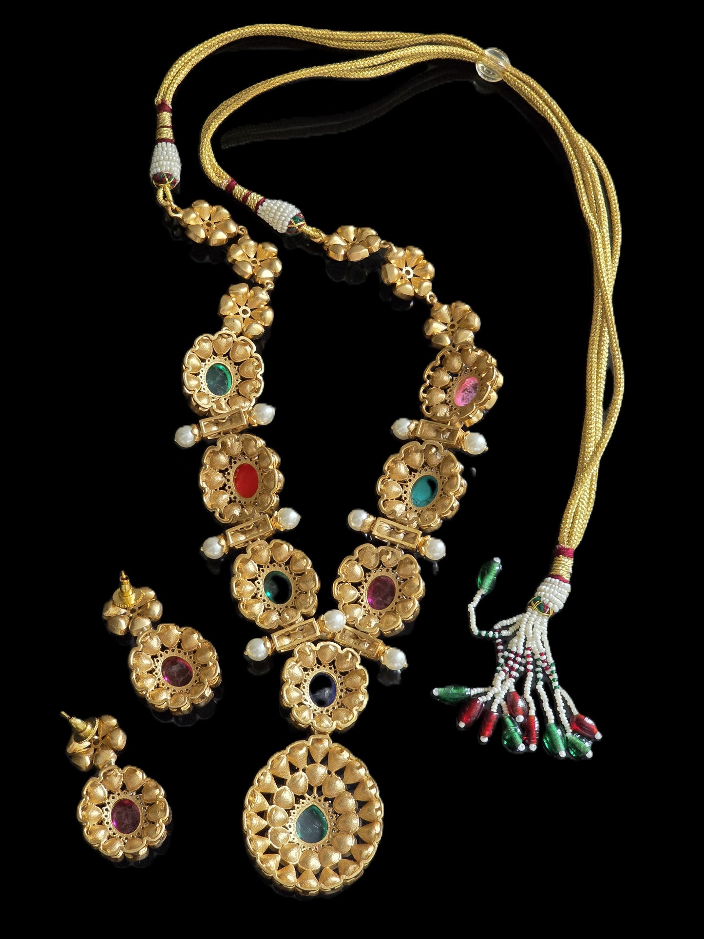 Noya Exquisite Polki With Pota Doublet Stone Navaratan Long Necklace Set