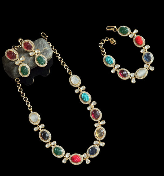 Stella Navratan Semi Precious Stones Necklace Set