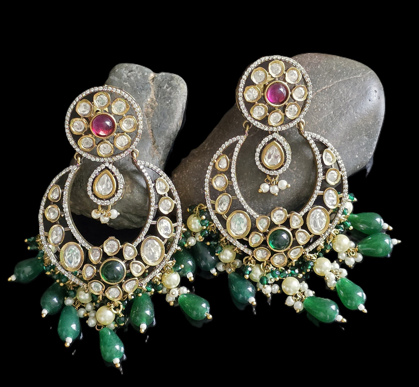 Anarkali Polki Chandbali Earrings