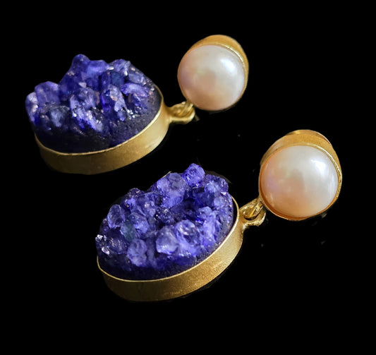 Pearl with Natural Stone Earrings