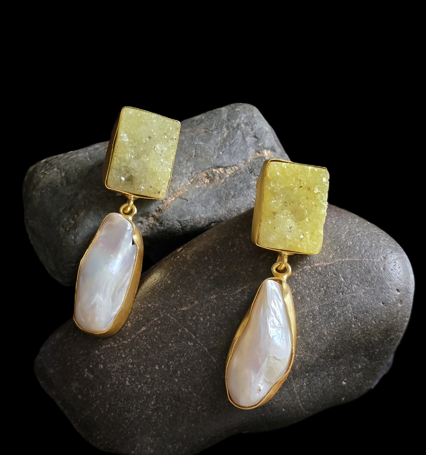 Baroque Pearl with Natural stone Dangle Earrings