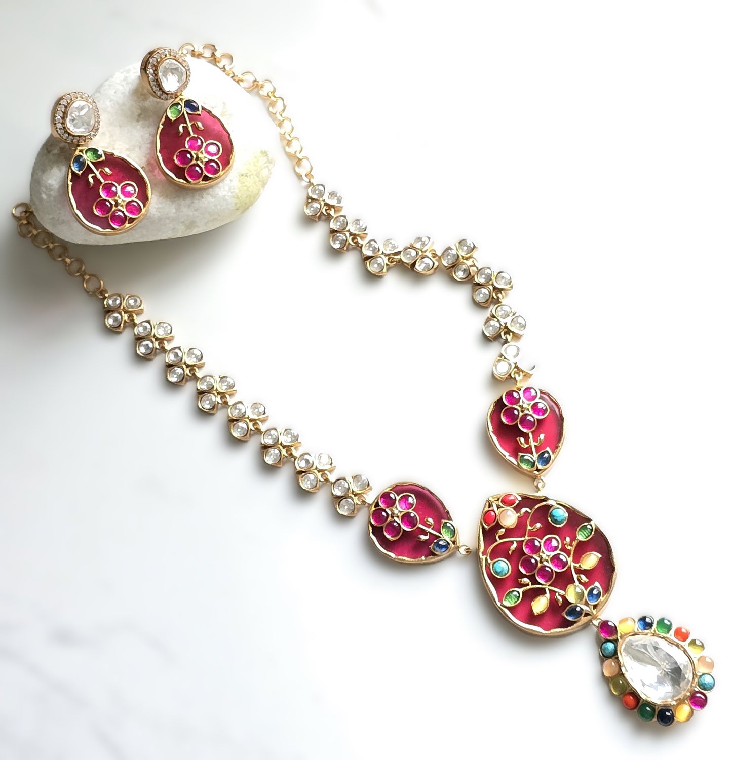 Alina Polki Navratan Necklace Set