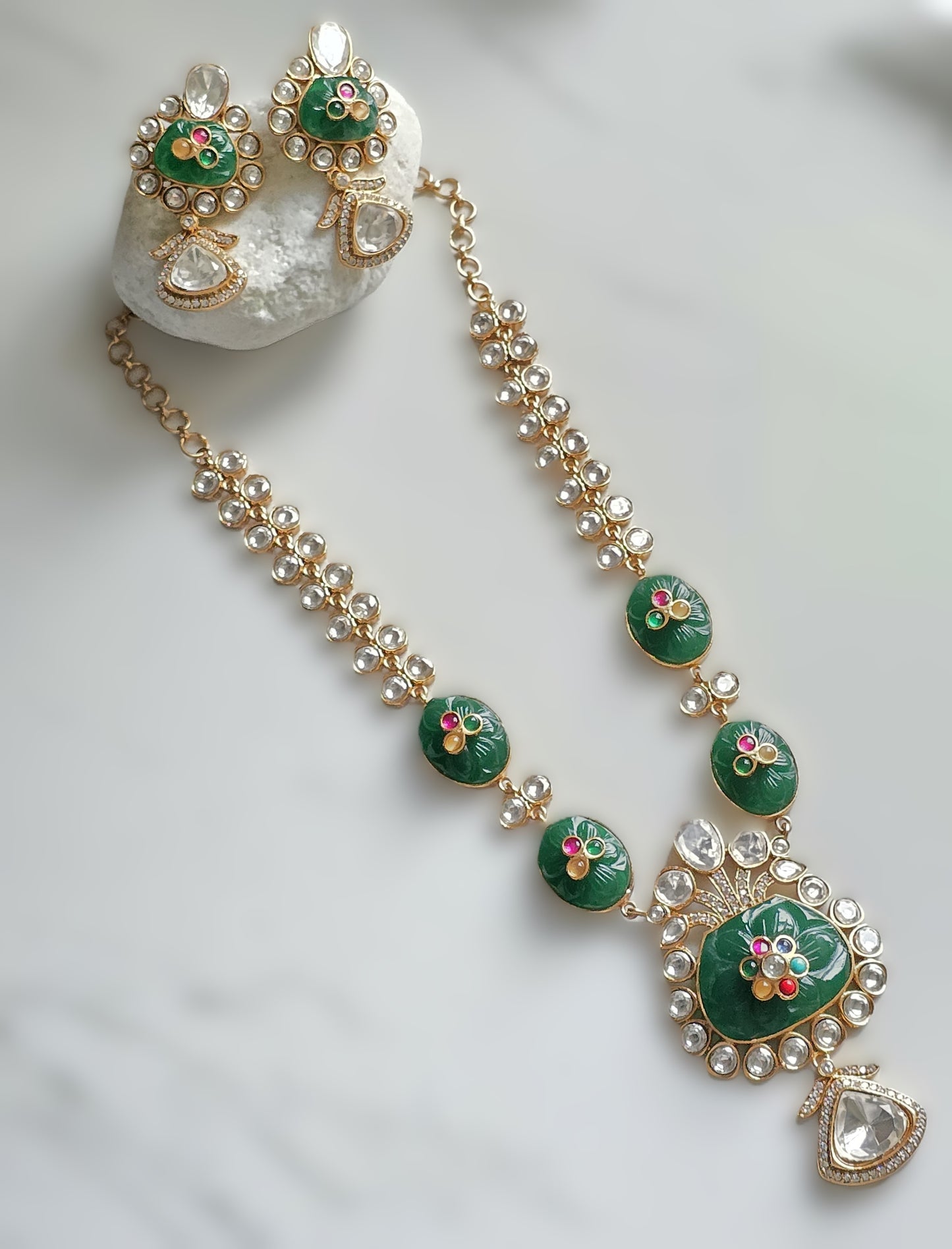 Isabella Handcrafted Polki Necklace Set with Inlay Art