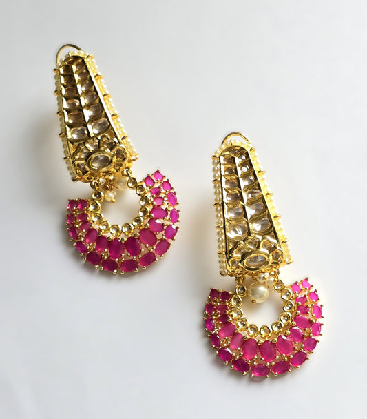 Gold Plated Kundan Dangler Earrings