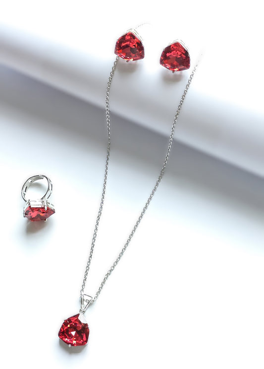 Philomena Solitaire Crystal  Pendant Set with Adjustable Ring