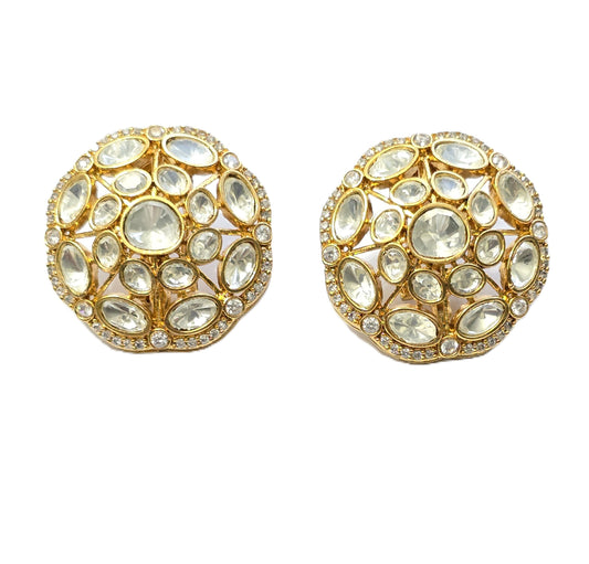 Gold Plated CZ Polki Studs Earrings