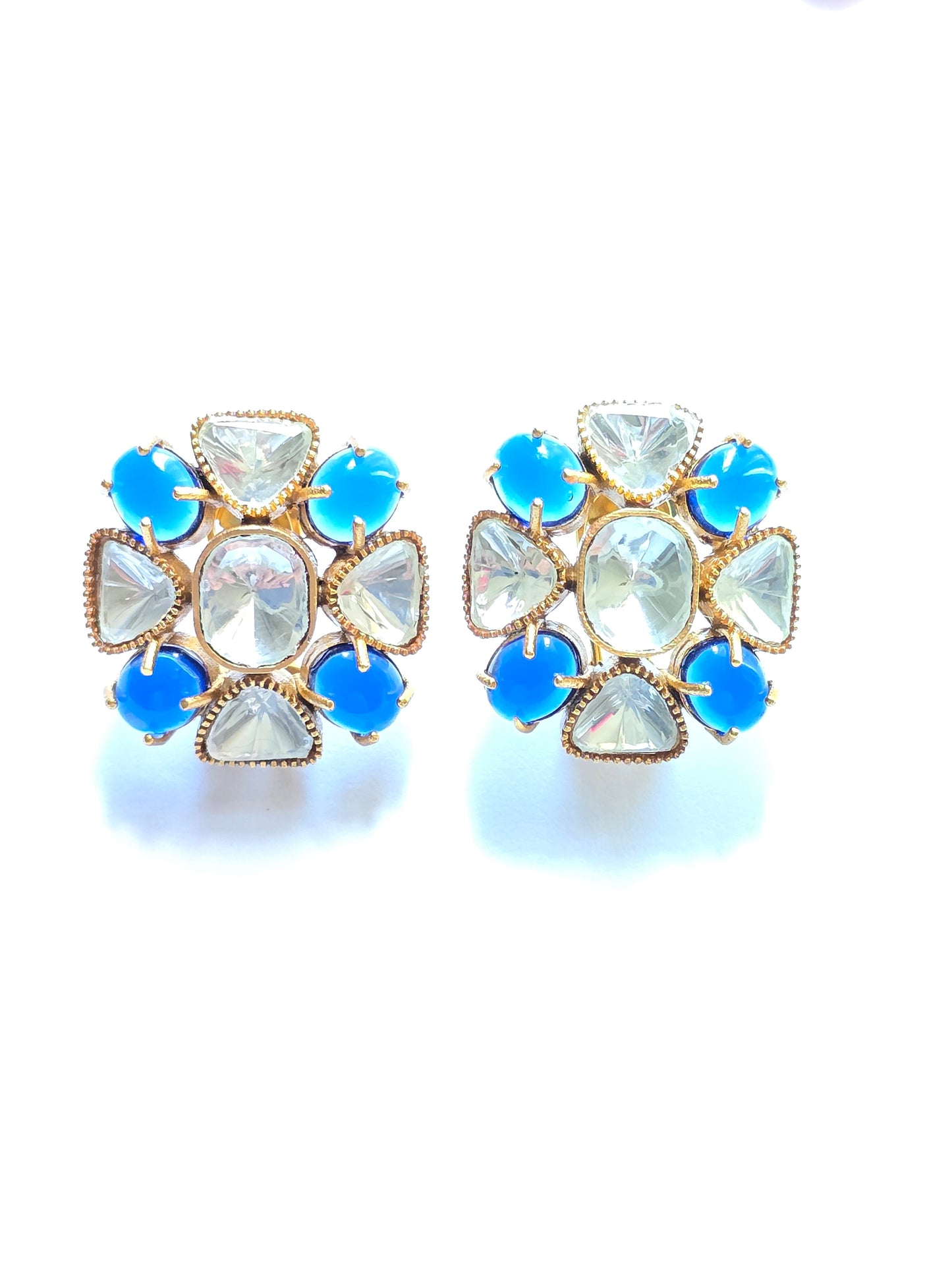 Floral Natural Stone & Polki Studs Earrings