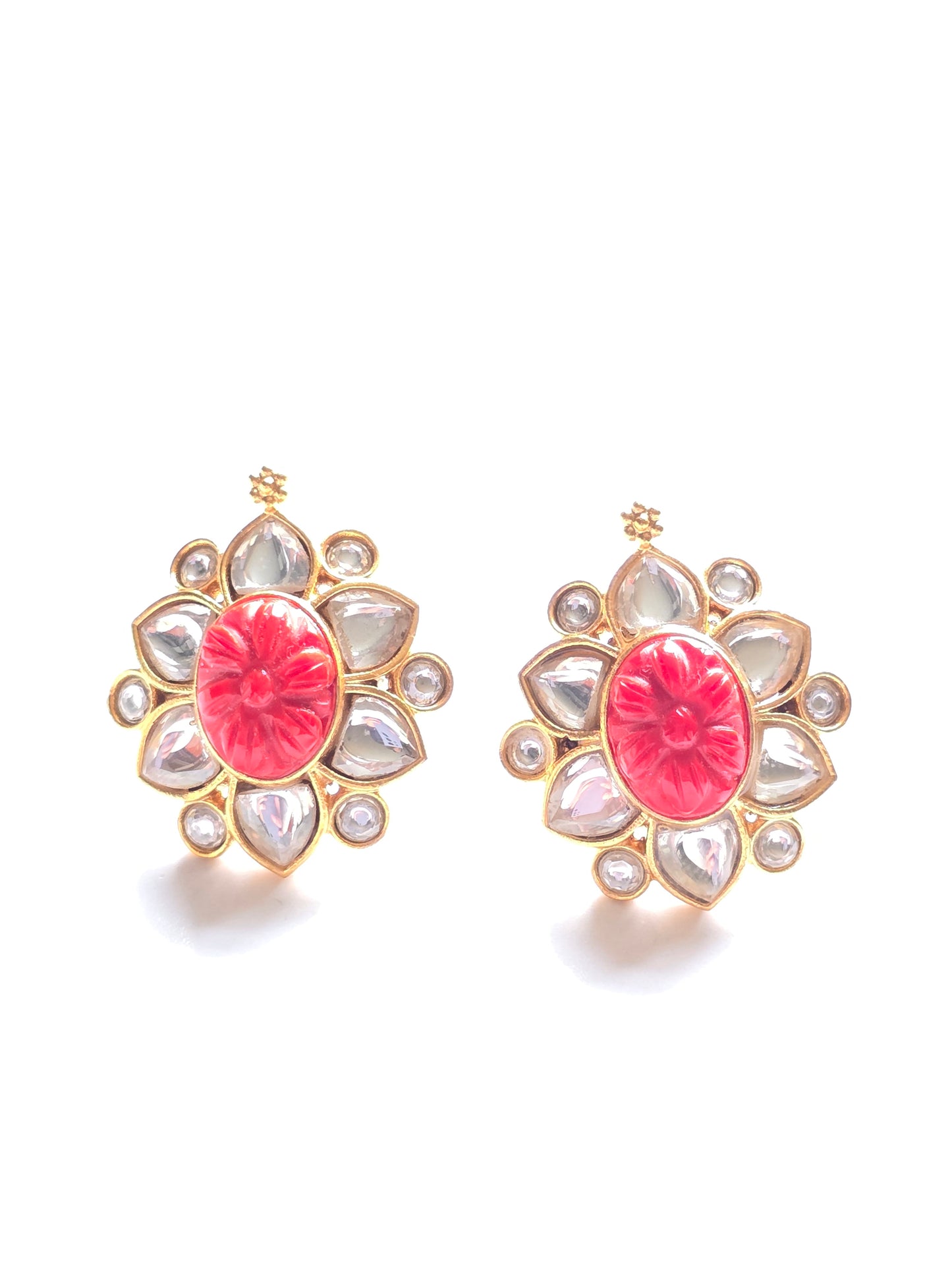Winifred Kundan Carved Stone Studs Earrings