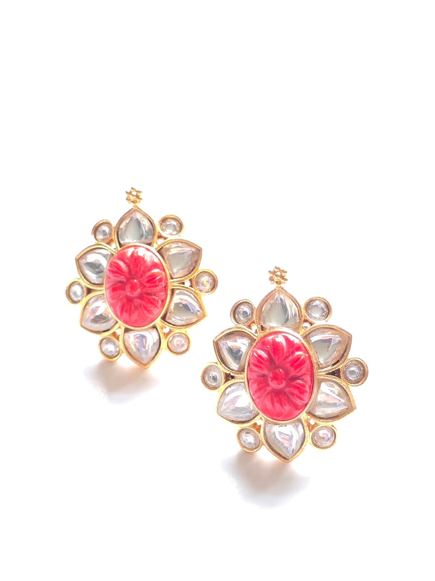Winifred Kundan Carved Stone Studs Earrings