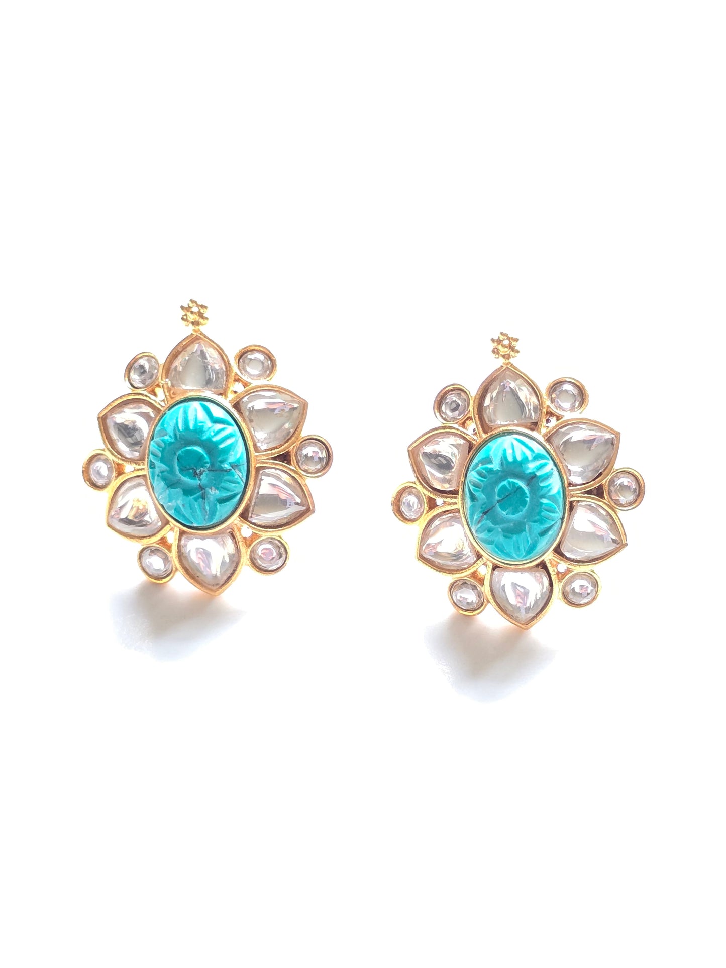 Winifred Kundan Carved Stone Studs Earrings
