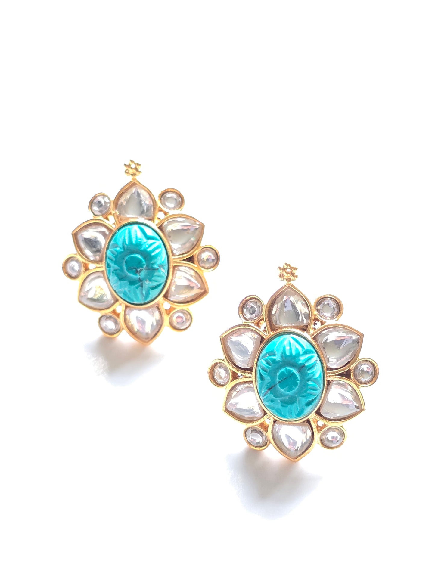 Winifred Kundan Carved Stone Studs Earrings