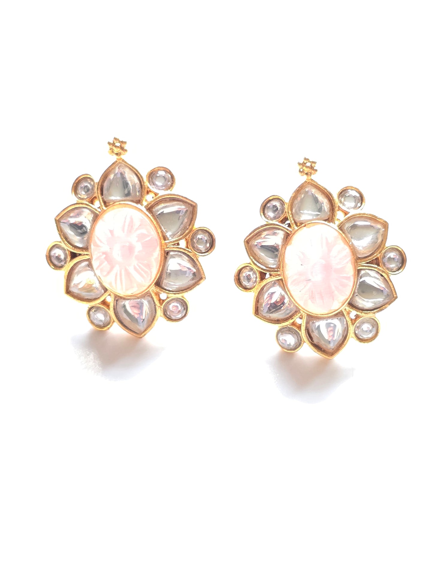 Winifred Kundan Carved Stone Studs Earrings