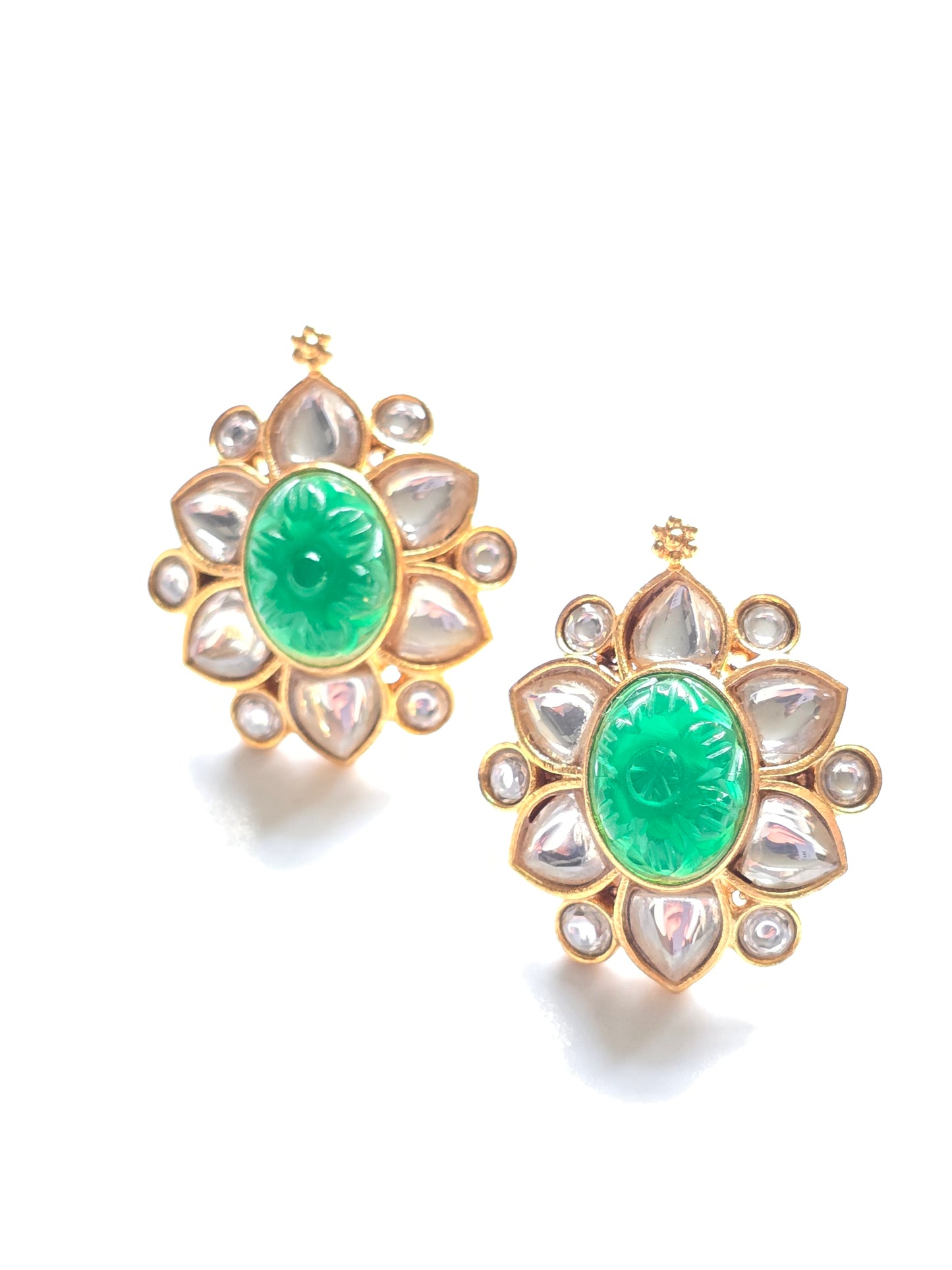 Winifred Kundan Carved Stone Studs Earrings