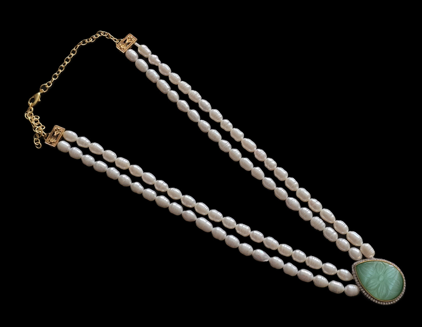 Bianca Cultured Freshwater Pearl Necklace Set with Carved Stone