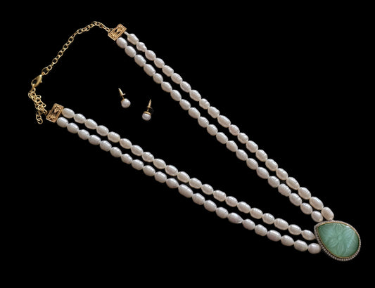 Bianca Cultured Freshwater Pearl Necklace Set with Carved Stone