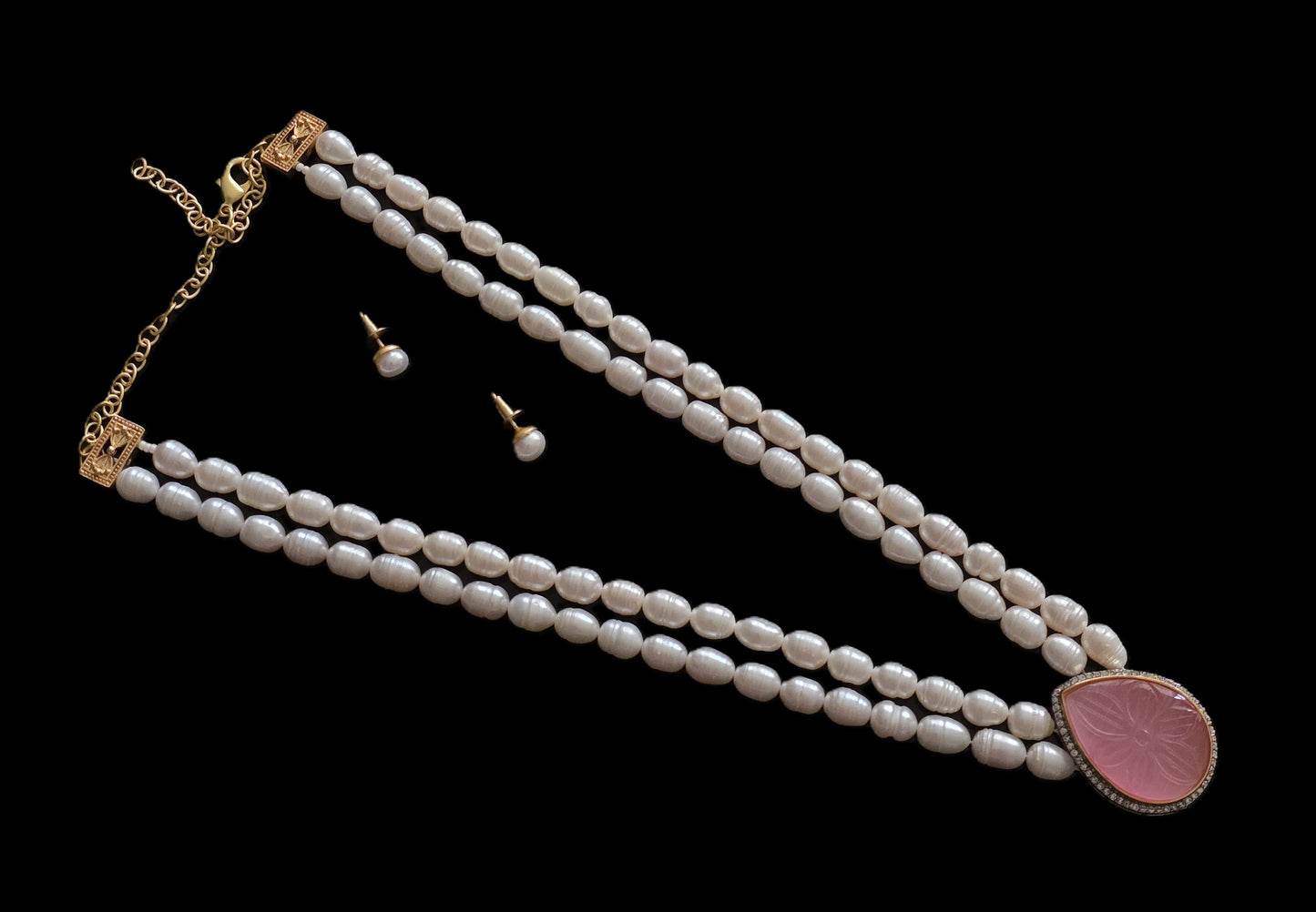 Bianca Cultured Freshwater Pearl Necklace Set with Carved Stone