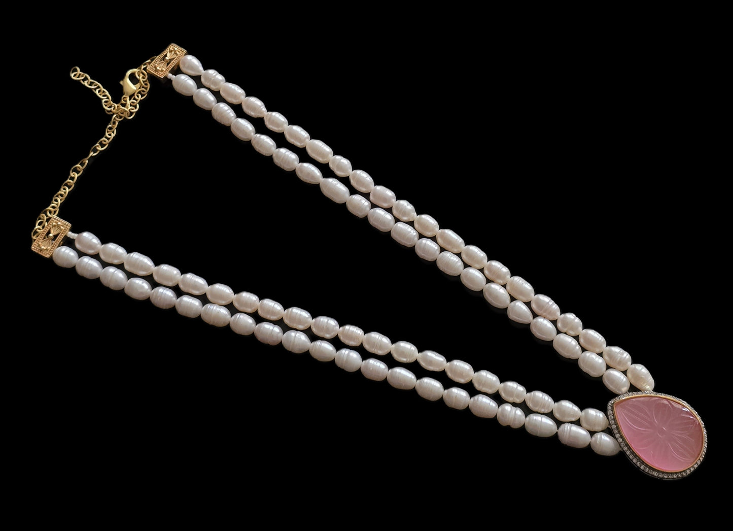 Bianca Cultured Freshwater Pearl Necklace Set with Carved Stone