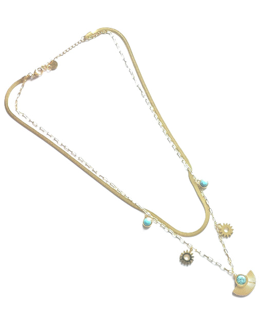 Maxine Gold Plated Turquoise Stone Chain Necklace