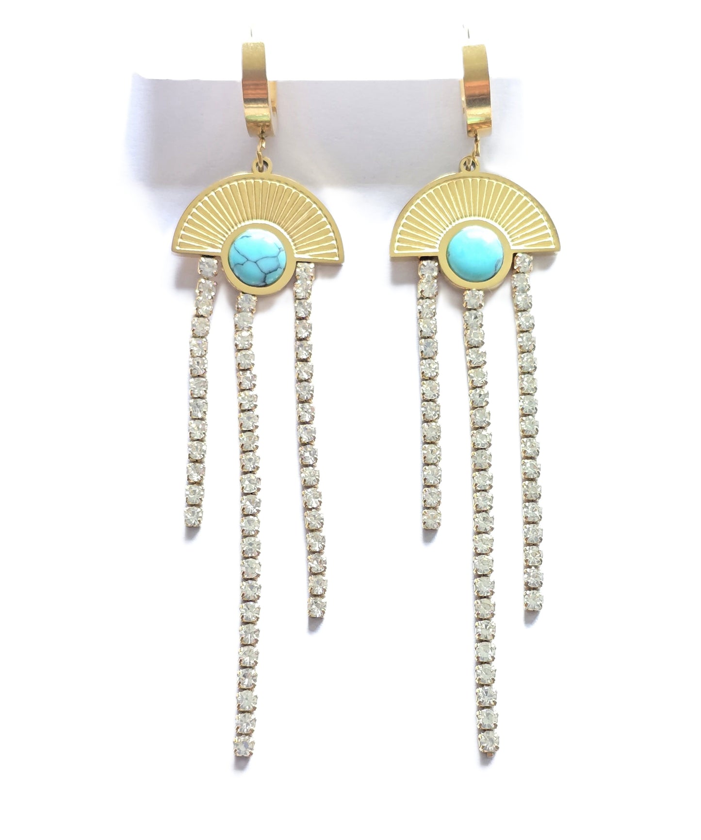 Gold Plated Turquoise Dangler Chain Earrings
