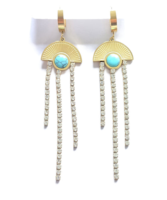 Gold Plated Turquoise Dangler Chain Earrings