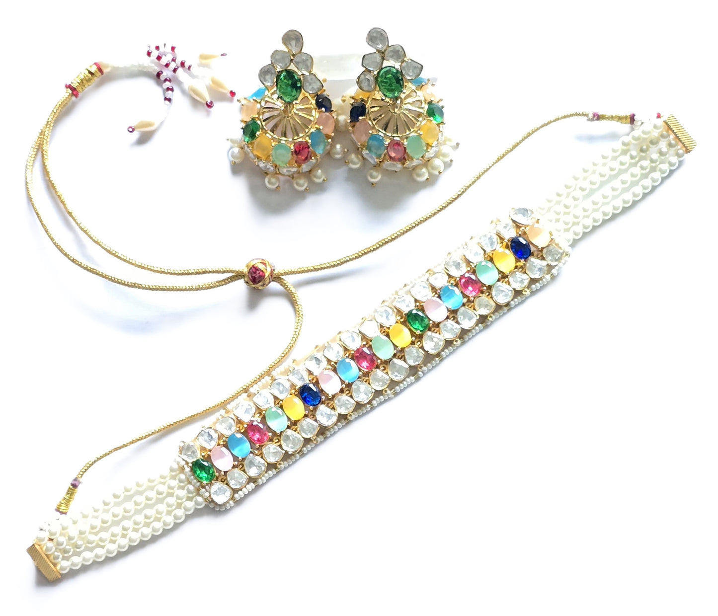 Catalina Navratan Moissanite  Choker Necklace Set