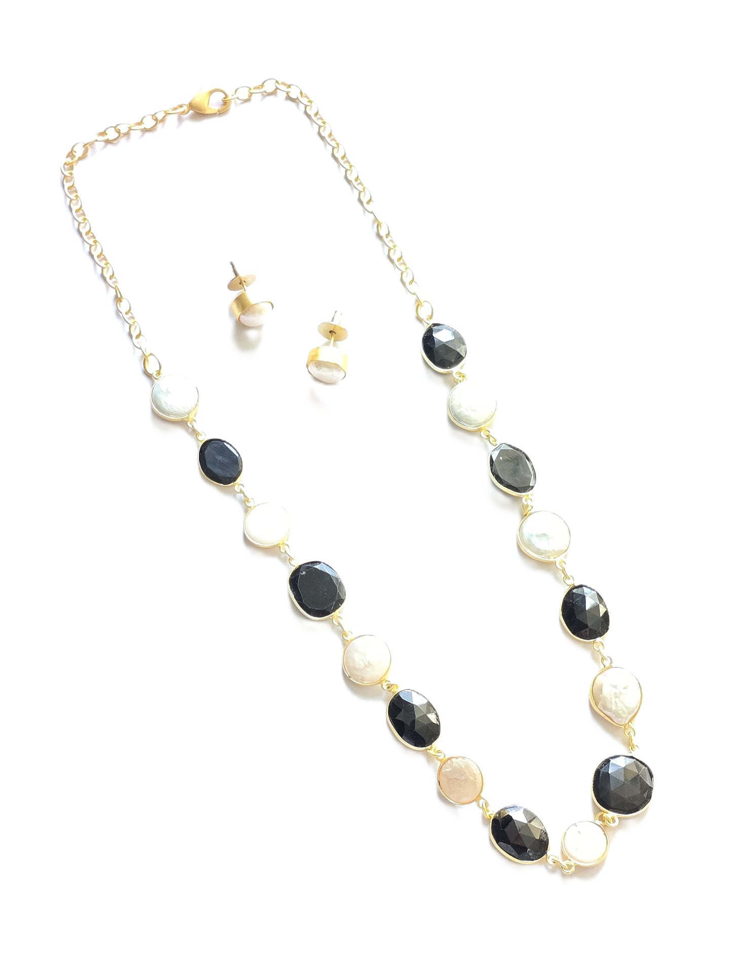 Beaded Pearl & Natural Stone Necklace Set  with Bracelet