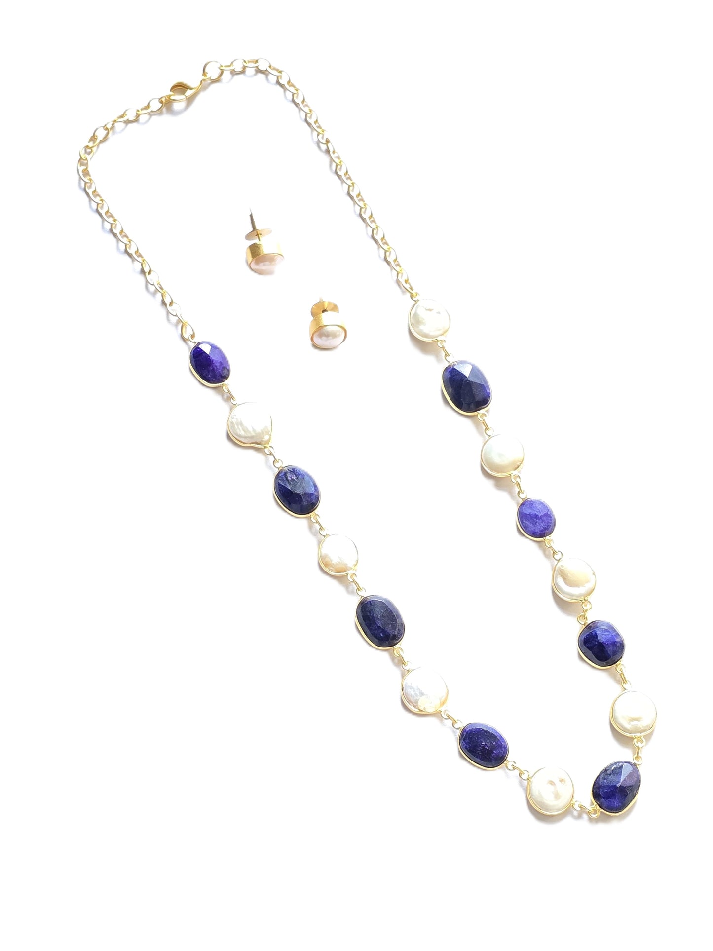 Beaded Pearl & Natural Stone Necklace Set  with Bracelet