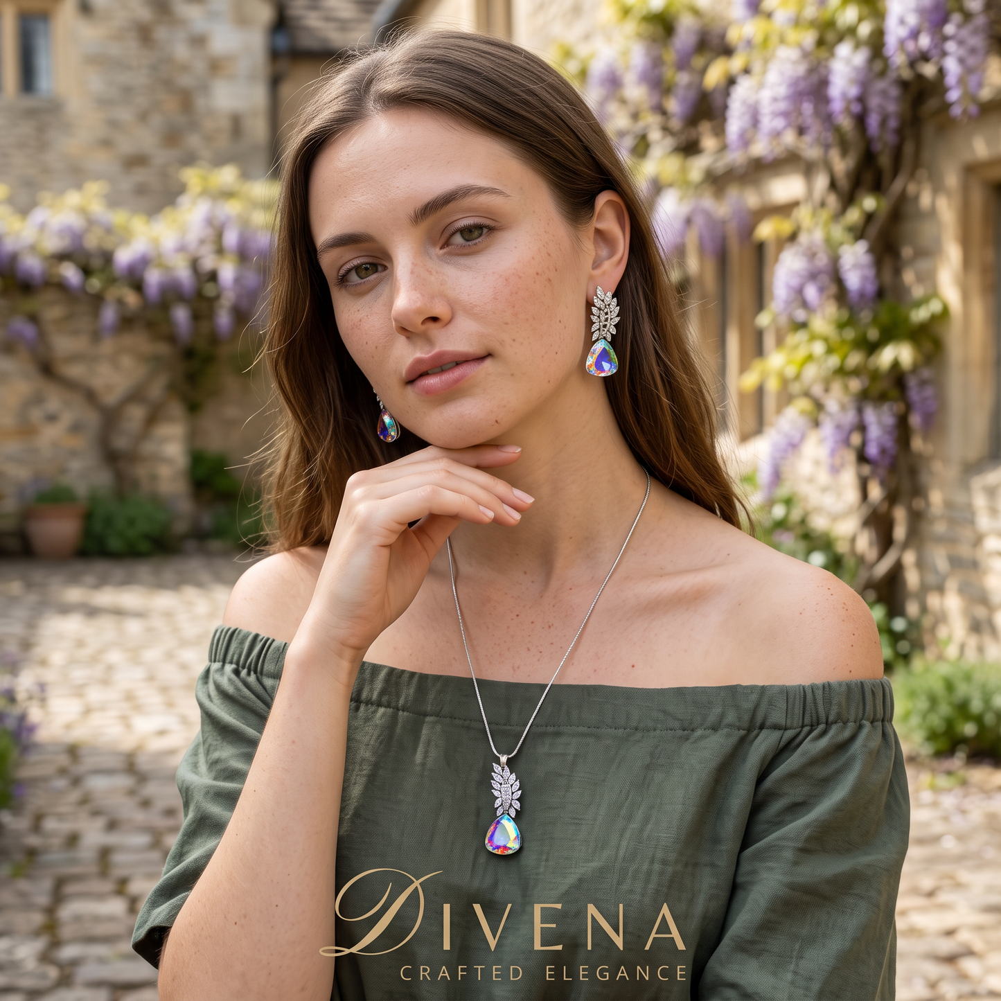 Myla Crystal Moissanite Pendant Set