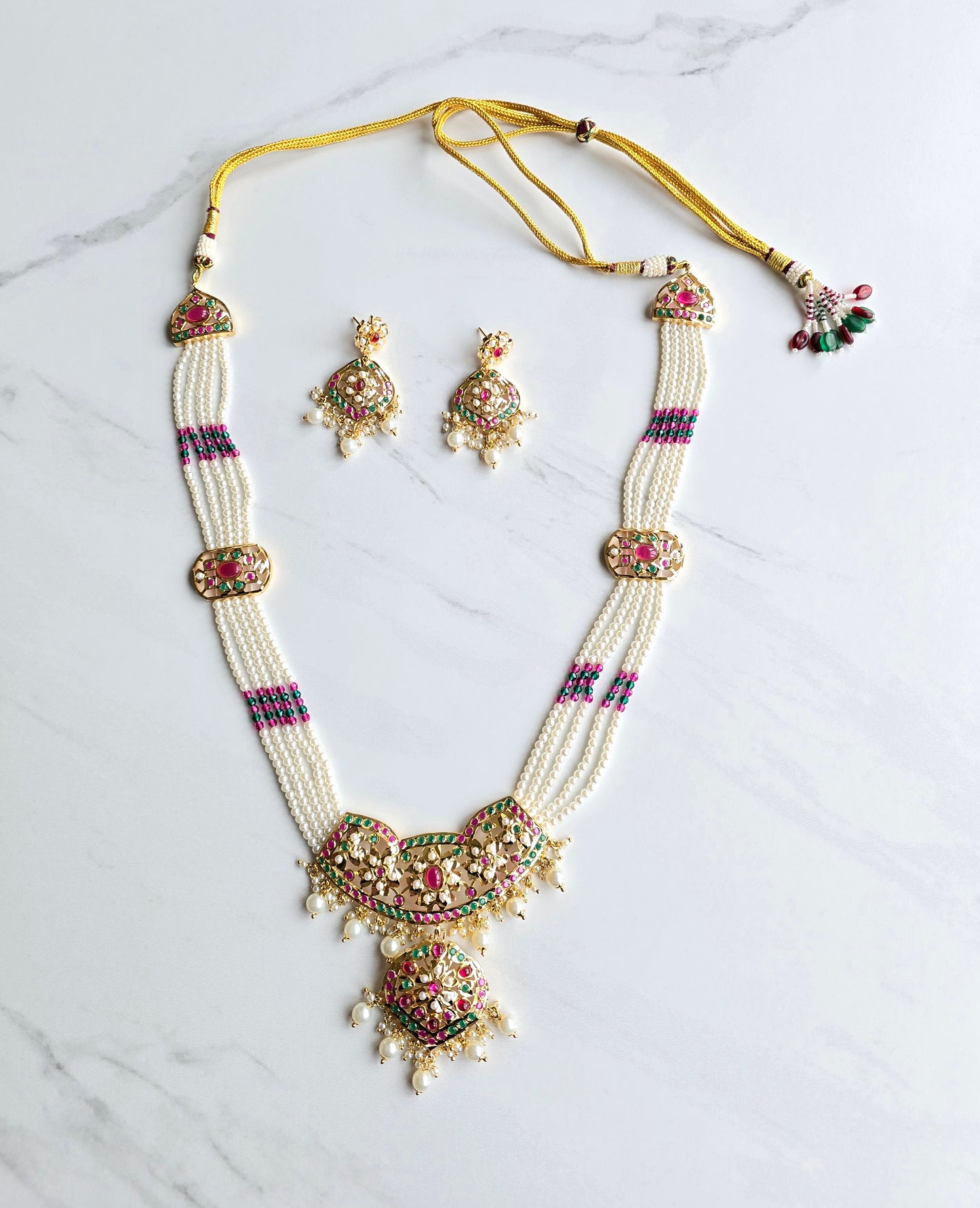 Anna Hyderabadi Long Jadau Pearl Necklace Set