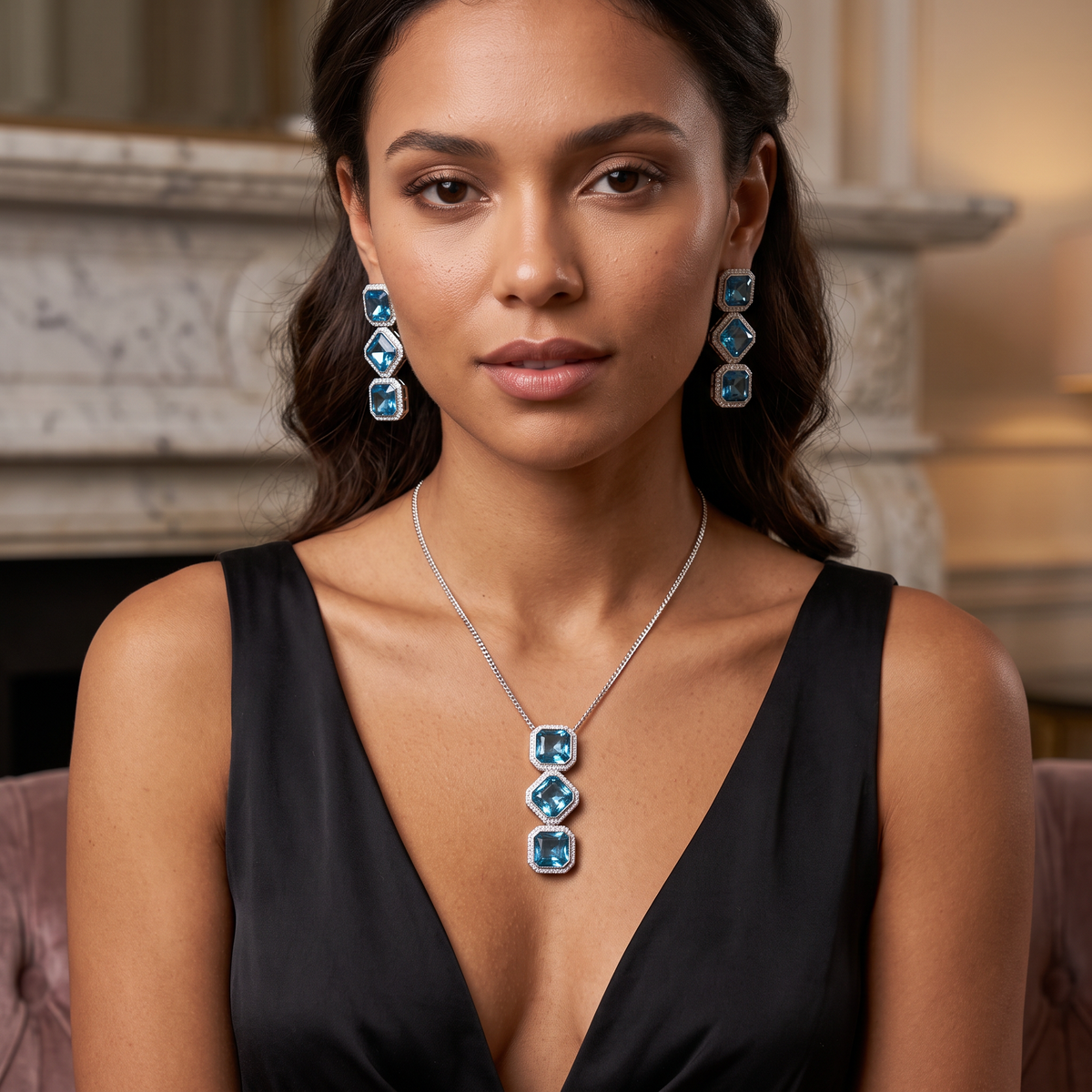 Rebecca Crystal Pendant Set