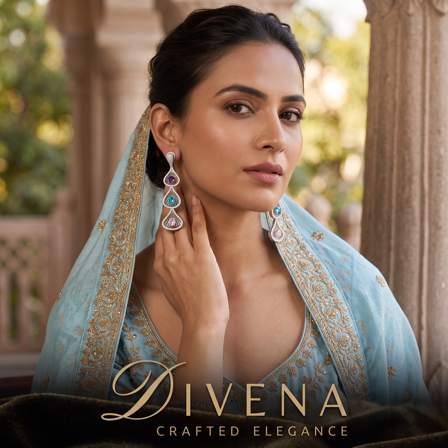 Sophia Three Tier Crystal Drop Earrings