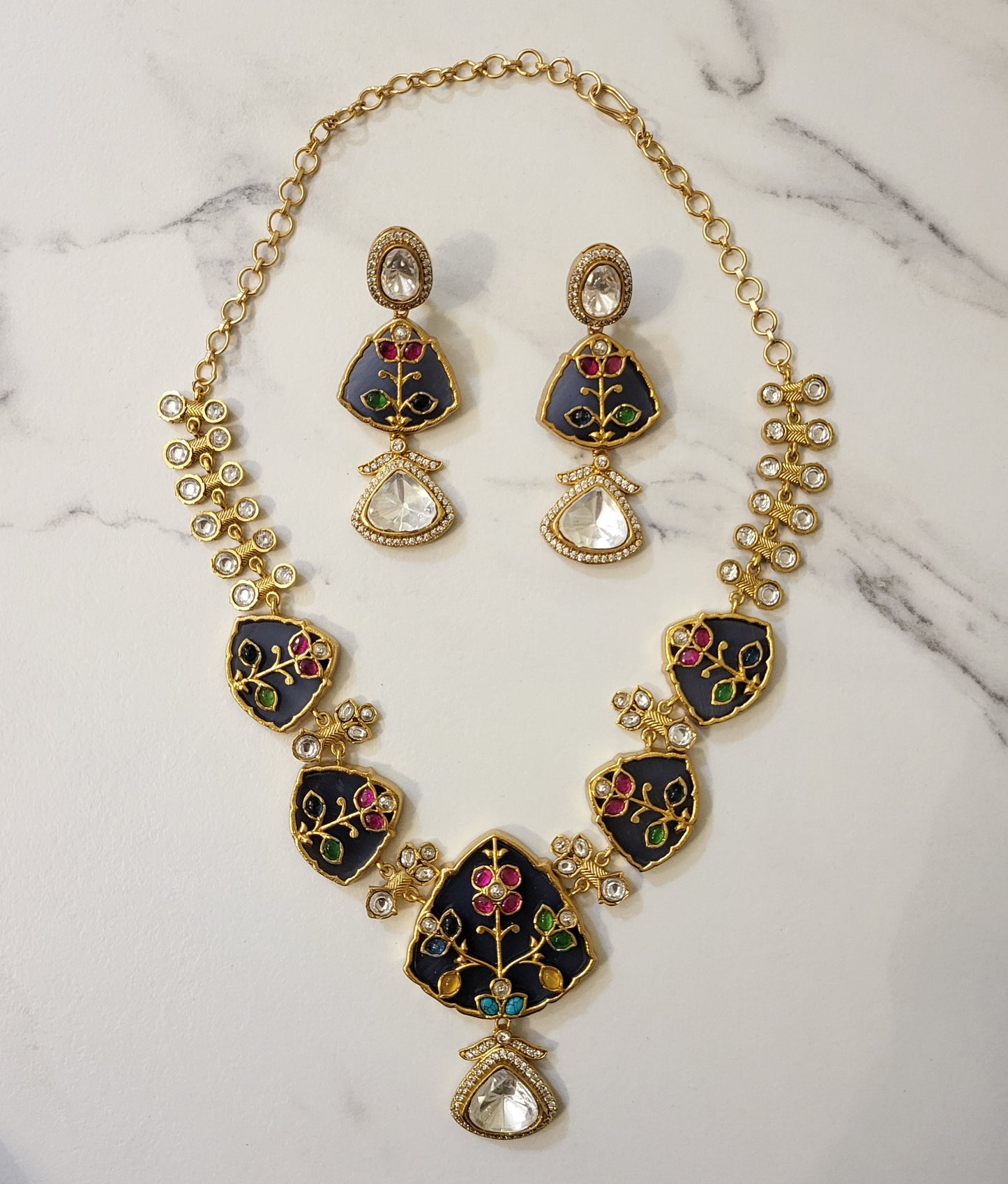 Aurora Handcrafted Polki Necklace Set with Glass Stone Inlay Art